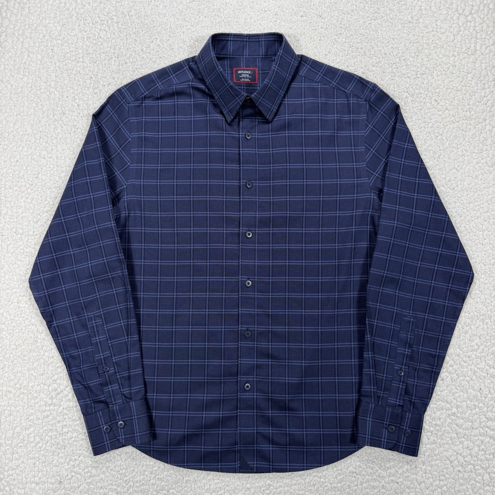 UNTUCKit Altesse WF Slim Shirt Men's M Blue Plaid Smart Casual Office Preppy